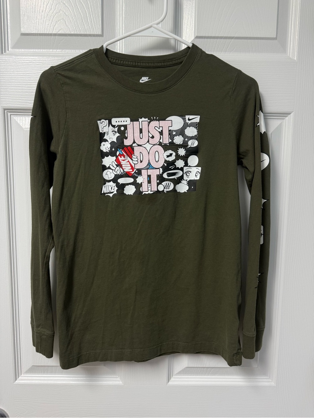 Nike Kids Olive Green Long Sleeve 'Just Do It' Graphic Tee